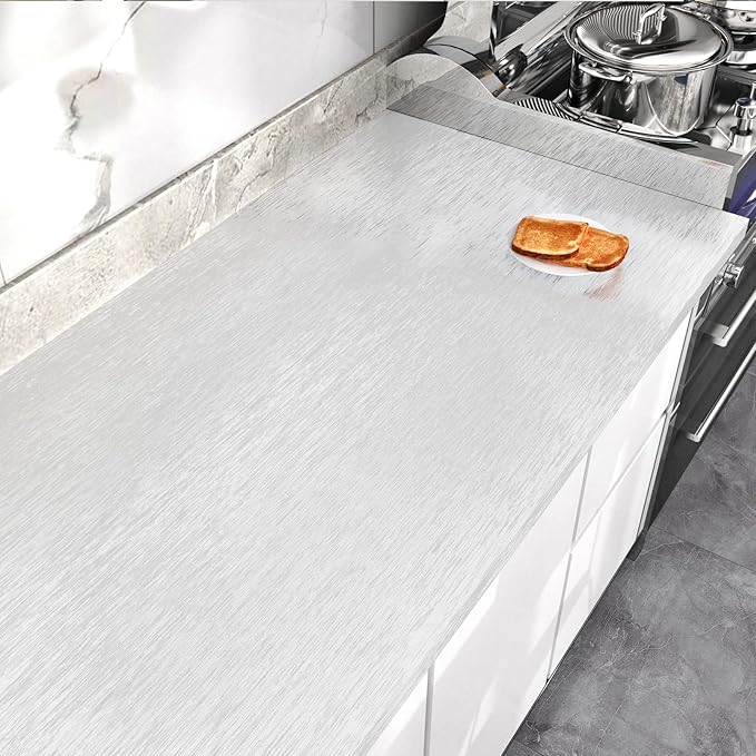 WESTICK Brushed Silver Stainless Steel Contact Paper for Appliance Textured Peel and Stck Countertop Contact Paper Waterproof Removable Silver Wallpaper for Cabinets Refrigerators 15.8" x 80"