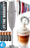 Zulay Kitchen Powerful Milk Frother Wand With 4 AA Duracell Batteries - Ultra Fast Handheld Drink Mixer - Electric Whisk Foam Maker for Coffee, Lattes, Cappuccino, Matcha & Creamer - Light Gray