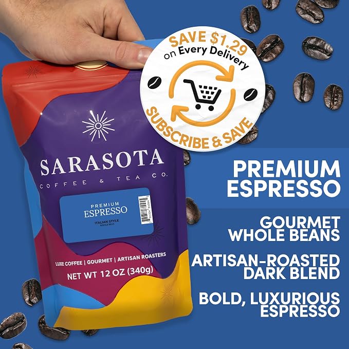 Espresso Whole Bean Coffee | Dark Roast Coffee Beans | Bold Strong Beans for Espresso Machines | Specialty Grade | 12 oz