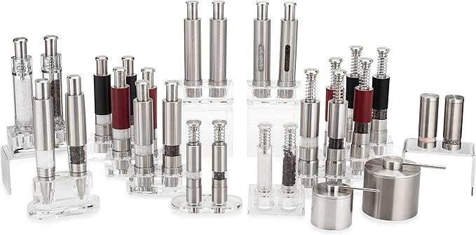 Grind Gourmet Salt and Pepper Grinder Set, Refillable, Pump & Grind, Thumb Press (Reflex Black Set)