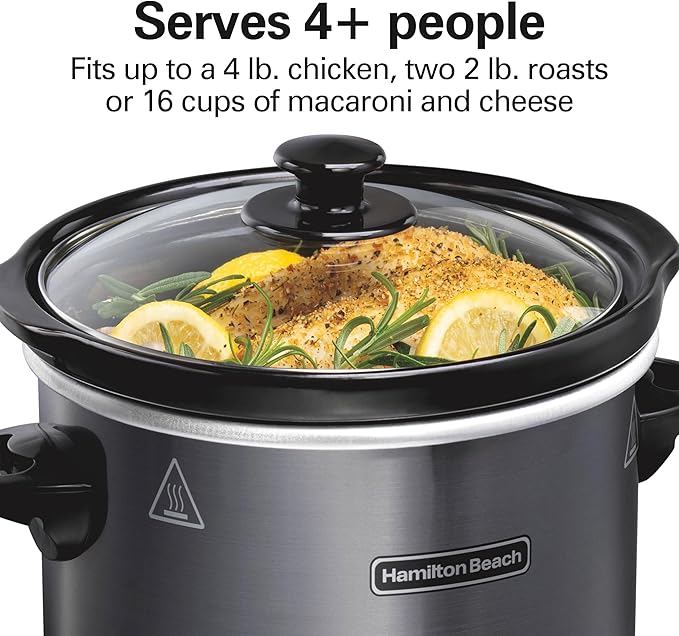 Hamilton Beach 4 Quart Slow Cooker With 3 Cooking Settings | Dishwasher-Safe Stoneware Crock & Glass Lid | Brushed Gray | 33240