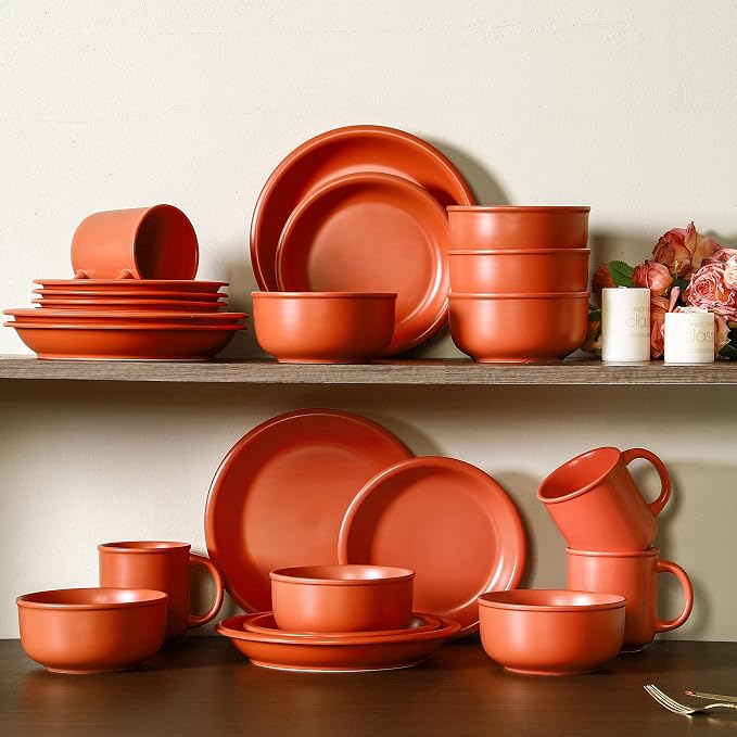 GZG 8 Inch Ceramic Dinner Salad Plates Set of 4, Rustic Matte Glaze Stoneware Dinnerware Set, Microwave & Dishwasher Safe, for Salad, Dessert, Appetizer, Everyday Use(Terracotta Blush)