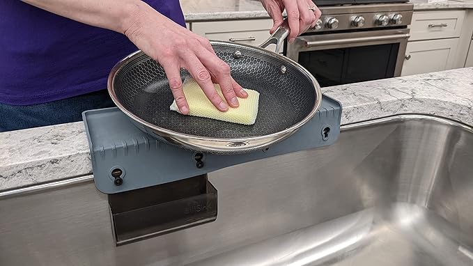 SiliProducts SiliSink Silicone Sink Edge Guard for Kitchen Sink - Fits 3.75” - 4” Wide - The Original Silicone Edge Protector with Sponge Caddy, 14” Gray