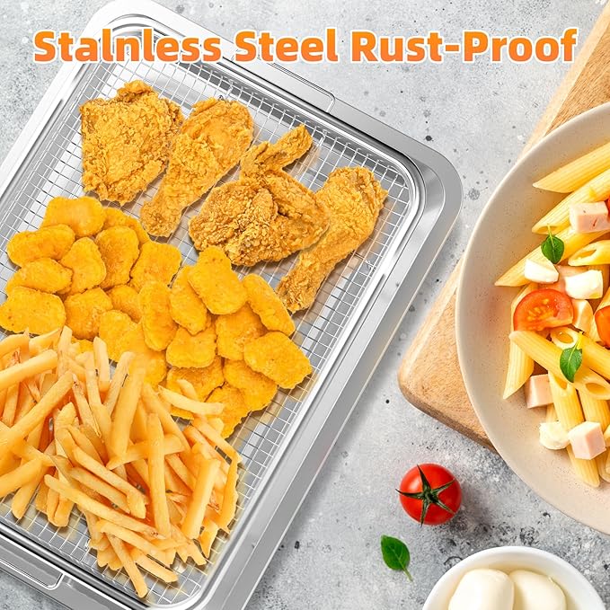 Air Fryer Basket for Oven, 3 Set Stainless Steel Oven Air Fryer Basket and Tray with 90 PCS Parchment Papers,YEPATER Air Fryer Pan and Crisper Tray for Baking Grilling Cooking and Frying