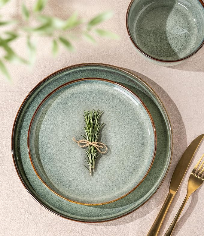 GBHOME Dinnerware Sets for 8, 24 Pieces Stoneware Plates and Bowls Sets, Scratch Resistant Dishes, Dishwasher & Microwave Safe, Reactive Glaze