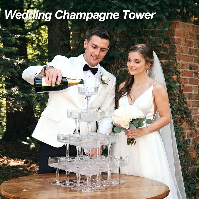 Houmury 56 Pcs 7oz Plastic Wine Glasses Unbreakable Wedding Plastic Champagne Flutes Goblet Glasses Reusable Clear Acrylic Martini Drinkware For Birthday Party (56, Clear)