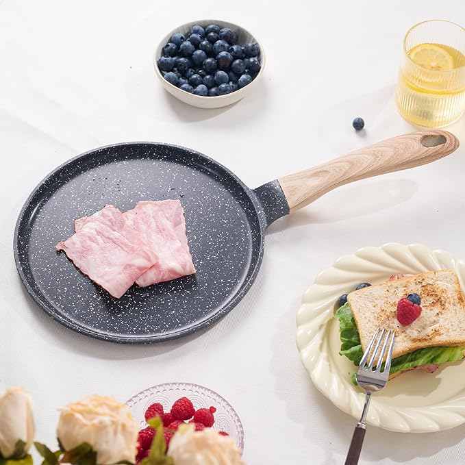 JEETEE Crepe Pan Nonstick, 11 Inch Comales Para Tortillas Griddle Pan for Stove Top, Granite Coating Flat Pancake Pan Dosa Tawa, PFOA FREE and Induction Compatible (Grey)