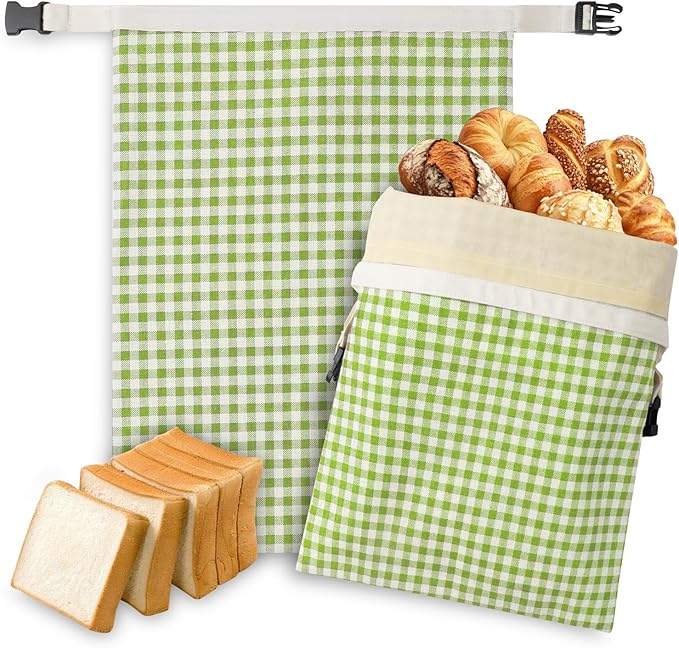 2-Pack Reusable Beeswax Bread Bags for Sourdough, Natural Linen Bag for Homemade Bread，Extend the insurance period(Green)