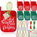 LemonRoad 12 Sets Christmas Whisk Baking Gift Set Xmas Silicone Whisks Oven Mitt Pot Holder Greeting Cards Ribbon Bags for Holiday Kitchen Utensils Cooking Supplies Neighbor Gift(Classic,Red, Green)