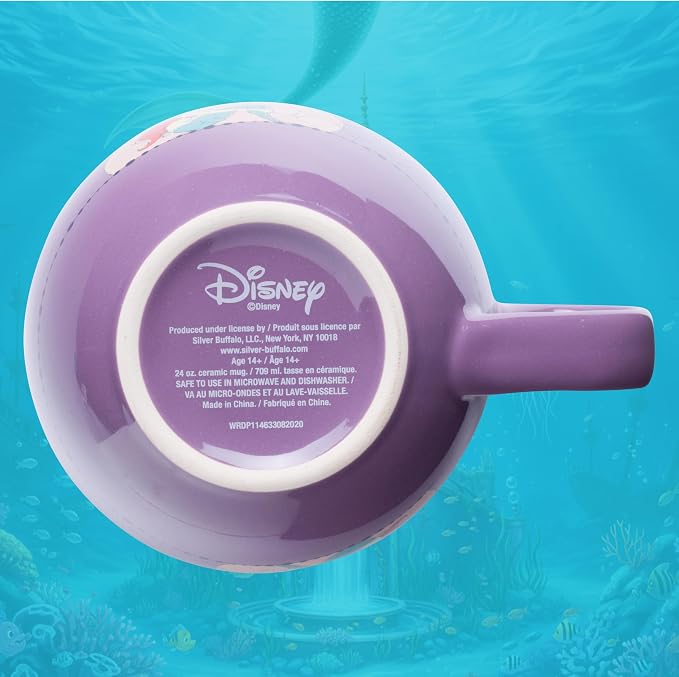 Silver Buffalo Disney Princess Ariel Moonlight Ceramic Soup Mug, 24oz | Little Mermaid artwork, Moonlight ocean design, Large capacity ceramic mug, Ideal for soups & noodles, BPA-free construction