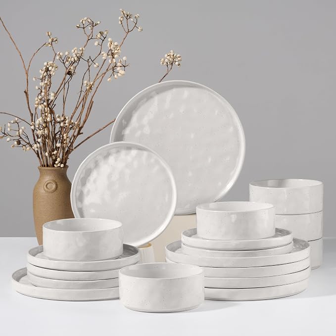HaWare Dinnerware Sets, 18-Piece Plates and Bowls Set, Stoneware Dish Set for 6, Ceramic Dinnerware for Home Restaurant, Chip and Scratch Resistant, Microwave and Dishwasher Safe, Speckled White