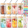 16 Pcs Plastic Cups with Lids and Straws Acrylic Mason Jars with Bamboo Lids Mason Jar tumblers with Sticker and Diamond for DIY Decorate Mugs Drinking for Water Beverage Beer (16 oz,Clear)