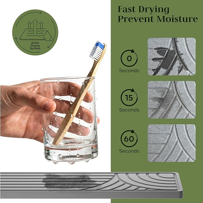 Stone Faucet Mat for Kitchen Sink, 23.6" Water Absorbent Diatomite Stone Sink Tray, Sink Protectors for Kitchen Sink, Faucet Mat for Bathroom Counter