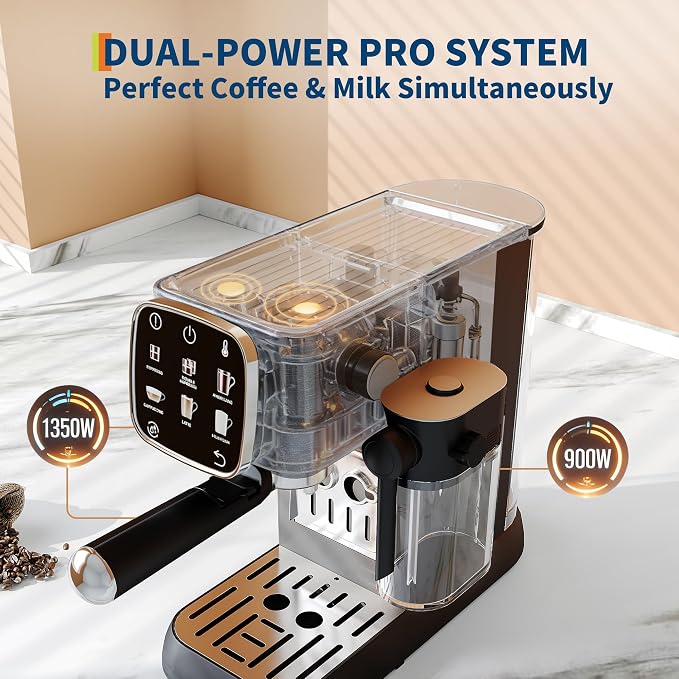 GarveeHome 20 Bar Professional Espresso Machine Compact, Espresso Machine with Milk Frother and Touchscreen, Espresso Coffee Machines with Adjustable Temperature, for Office, Homes, and Coffee Shop