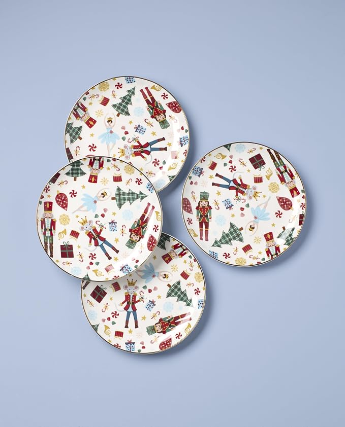 Lenox Nutcracker Ballet Collection, Porcelain Dinnerware and Serveware, Accent Plates, Set of 4