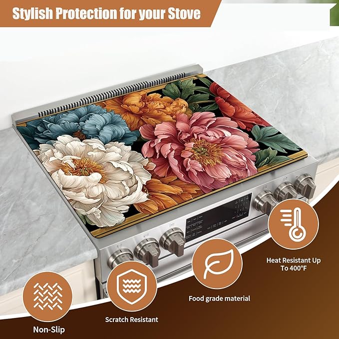 Decorative Electric Stove Top Covers, Heat Resistant Silicone Stove Cover Mat, Stove Top Protectors for Electric Flat Glass Stoves, Adds Extra Counter Space for Small Kitchens and Apartments