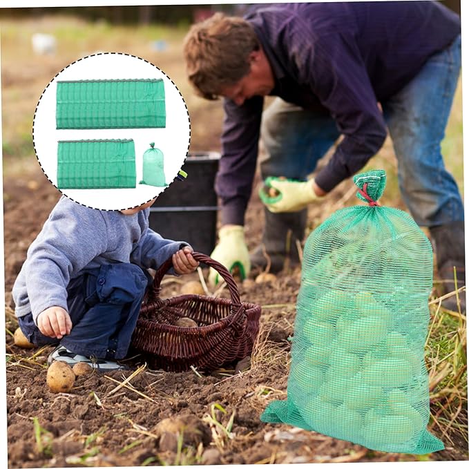 50Pcs Reusable Mesh Produce Bags with Drawstring Storing Vegetables and Fruits Onion Potato Corn Breathable Woven Nylon Storage Bags for Grocery Use