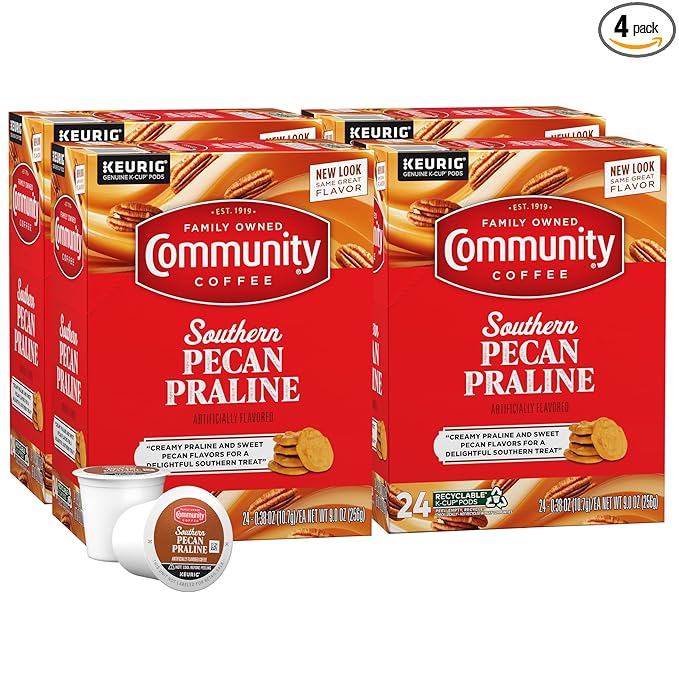 Community Coffee Southern Pecan Praline Flavored 96 Count Keurig K-Cup Coffee Pods, Medium Roast, 24 Count (Pack of 4)