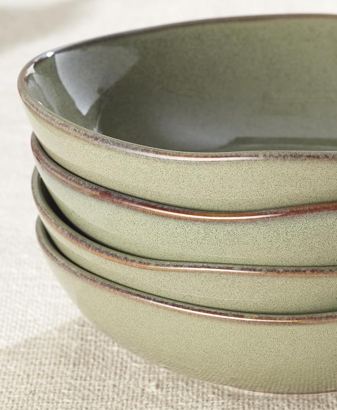 Oneida Dinnerware Set, Organic Shades Sage Green Pasta Bowls, Set of 4, Service For 4, Dishwasher and Microwave Safe, Made of Stoneware, Salad Bowl, Pasta Bowl, Home, Kitchen & Dining(Green, 4 Pieces)