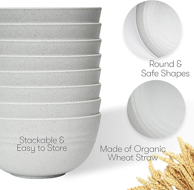 Wheat Straw Dinnerware Sets | Unbreakable Dinnerware Sets | Dishwasher Microwave Safe Dinnerware | Eco Friendly Non Breakable Dinnerware Sets | RV Outdoor Camping (Grey, Service for 8 (32 pcs))