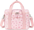 BTOOP Insulated Lunch Box for Women, Cute Corduroy Lunch Bag with Shoulder Strap, Leakproof Wide-Open Lunch Tote for Work, Office, School, Picnic Bow-Floral Pink-1
