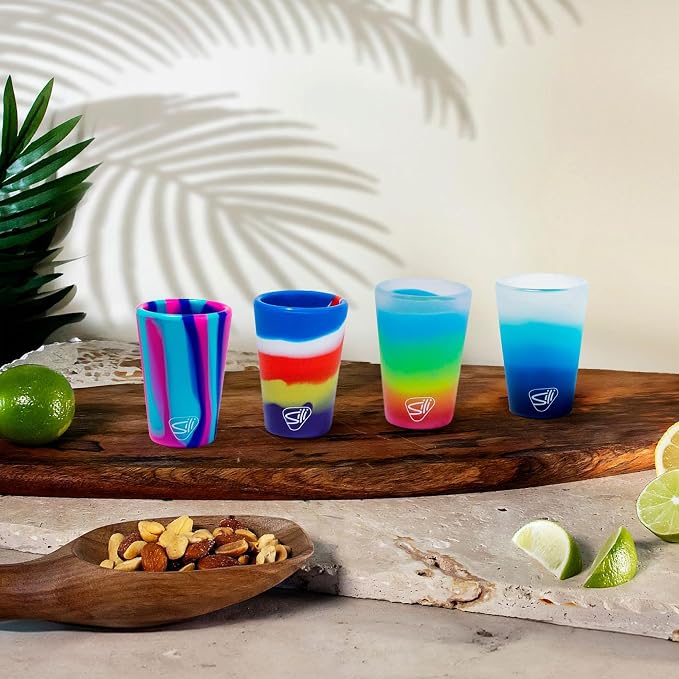Silipint 1.5oz Silicone Shot Glasses – Pack of 2 Unbreakable, BPA-Free, Non-Toxic, Dishwasher & Freezer Safe Cups – Colored Shot Glasses for Cold Beverages, Cocktails, Travel, Party (Cool Berry Crush)