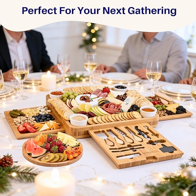 Charcuterie Boards Set – Large Bamboo Cheese Board & Platter with Charcuterie Accessories, Housewarming Gifts for New Home, Christmas, Bridal Shower, New House Gift