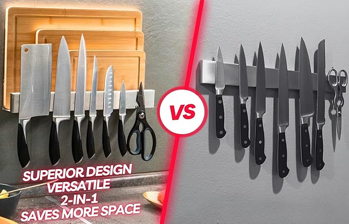 Demi's Home Knife Magnetic Strip & Cutting Board Holder for Wall or Fridge - 16 inch - (Supplies Not Included) - Magnetic Cutting Board & Knife Holder for Fridge or Wall
