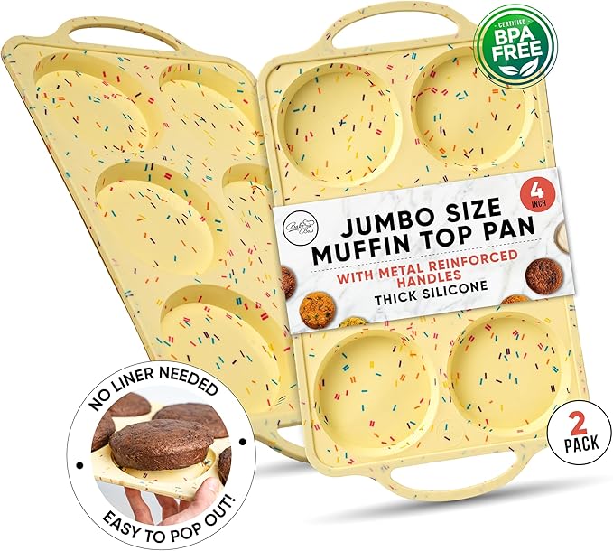 Jumbo Top Silicone Muffin Pans for Baking- 2 PACK Silicone Jumbo Muffin Pan 6 Cup -Baking Cupcake Pans, Make Perfect Muffin Top Pans Non Stick, Drop Cookies or Whoopie Pie Shells - CONFETTI