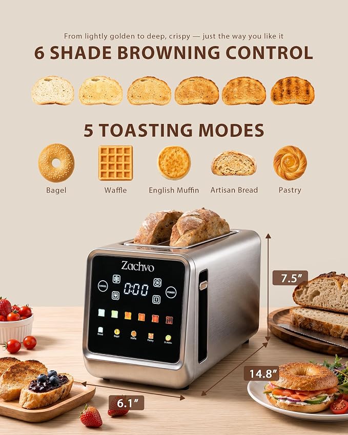 Long Slot Toaster for Sourdough & Artisan Bread with Smart Touchscreen | Digital Timer, Memory Function, One-Sided Toasting, Reheat & Defrost, Slim Stainless Steel for Long Bread & 4 Standard Slices