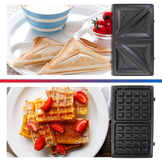 Total Chef 4-in-1 Interchangeable Cooking Surfaces, Countertop Grill Plus Open Griddle, Sandwich Press, Waffle Maker, Healthy Family Cooking, Home, Dorm or RV, BPA Free
