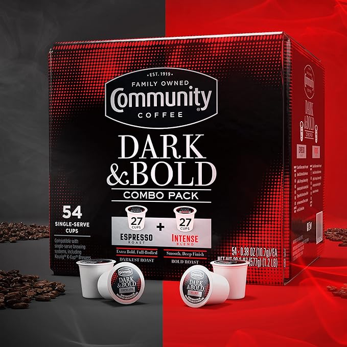 Community Coffee Dark & Bold Variety 54 Count Coffee Pods, Extra Dark Roast Compatible with Keurig 2.0 K-Cup Brewers, 54 Count (Pack of 1)