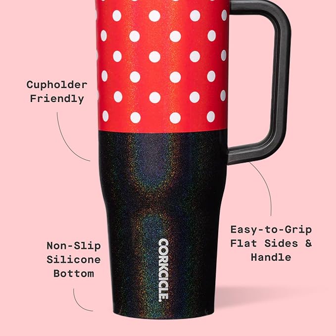 Corkcicle Cruiser Insulated Tumbler with Handle & Straw - Keeps Beverages Cold 20 Hours - Triple Insulated - Summer Drinkware Gift - Keeps Drinks Ice Cold - 40 oz - Minnie Mouse