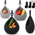 Honeydak Boho Decor Hanging Wall Baskets for Kitchen 3 Pack Teardrop Baskets with Hooks Storage Fruit Onion Vegetable Potato for Home 3 Sizes(Light Grey, White, Dark Grey,Teardrop,Cotton Rope)