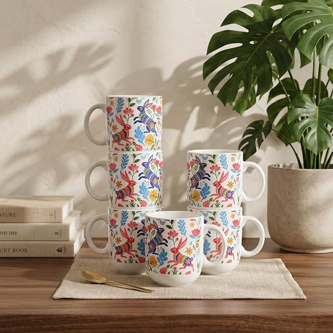 Servo Best Handmade Ceramic Coffee Mugs Set Of 6, 8 Oz Mug with Handle for Hot Beverages, Porcelain Cups for Latte, Hot Tea, Cappuccino, Milk, Cocoa, Microwave & Dishwasher Safe, Gift for Housewarming