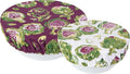 Now Designs Artichoke Collection Bowl Covers Set of 2, Reusable Cotton with Moisture-Locking Lining, DIA7.5in/DIA9.25in, Machine Washable, Purple/Green
