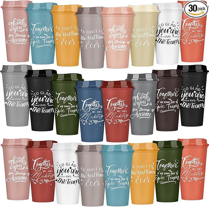 Pickmesh 30 Pcs Employee Appreciation Gifts Bulk 16 oz Plastic Tumblers with Lids Graduation Teacher Appreciation Gifts Reusable Coffee Cups for Staff Volunteer Coworker Team (Varicolored)