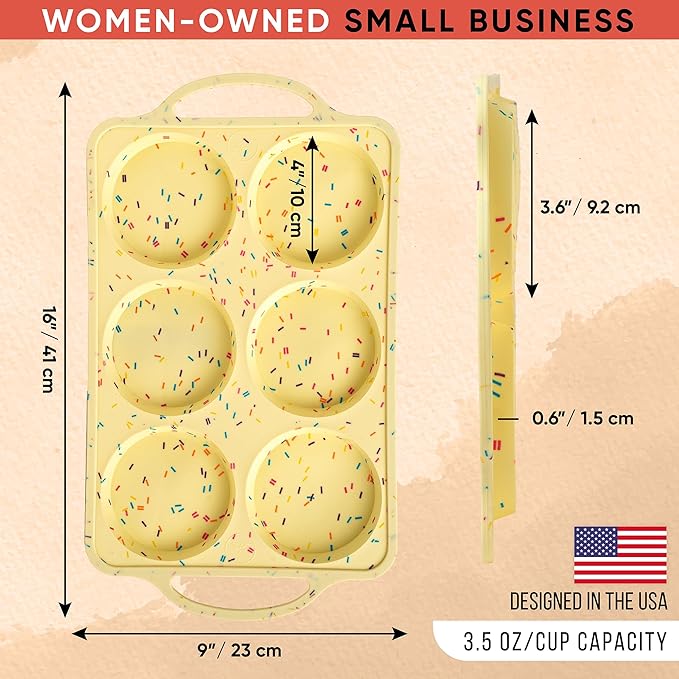 Jumbo Top Silicone Muffin Pans for Baking- 2 PACK Silicone Jumbo Muffin Pan 6 Cup -Baking Cupcake Pans, Make Perfect Muffin Top Pans Non Stick, Drop Cookies or Whoopie Pie Shells - CONFETTI