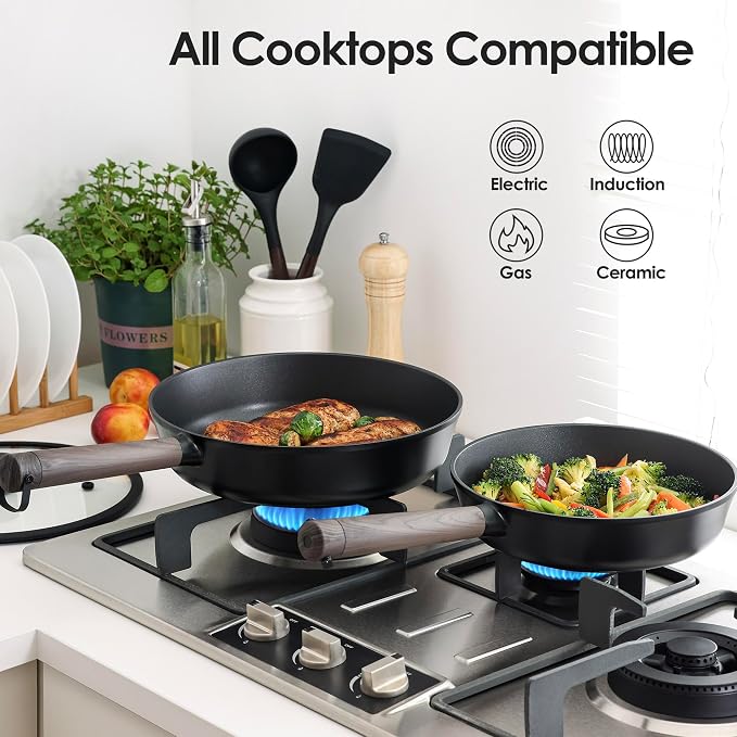 SENSARTE 14 Pcs Pots and Pans Set Non stick, Non toxic Healthy Cookware Set, Induction Kitchen Cooking Set, PFOA/PFOS Free, Black