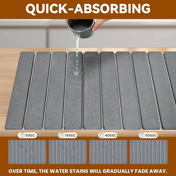 2 Pack Stone Drying Mat for Kitchen Counter, Large Diatomaceous Earth Dish Drying Pads 24"x16", Ultra Absorbent Quick Dry Foldable Mats for Dishes Cups, Matches Any Countertop