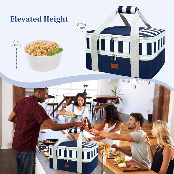 Expandable Casserole Carrier Bag - Double Decker Food Bag, Insulated Casserole Carrier for Hot or Cold Food, Lasagna Holder Tote for Picnics,Beaches,Traveling or Gifts