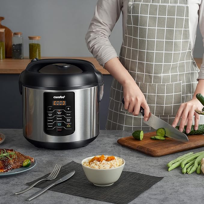 COMFEE' Rice Cooker 10 cup Uncooked/20 cup Cooked, Rice Maker, Steamer, Saute, Steamer and Warmer, 5.2 QT Large Capacity, Brown Rice, Quinoa and Oatmeal, 8 One-Touch Programs