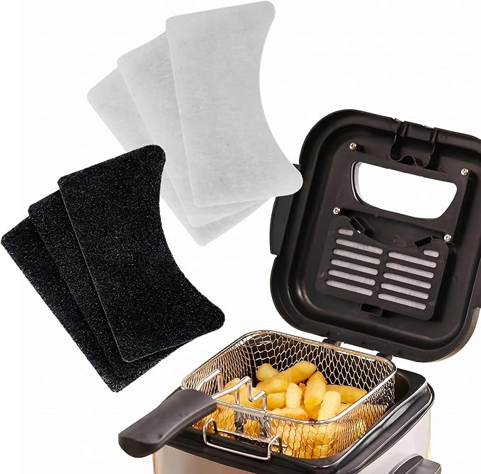 OVENTE 1.5 Liter Electric Deep Fryer FDM1501BR Charcoal and Oil Vapor Replacement Filter Set Pack of 3, White and Black ACPFDM1503