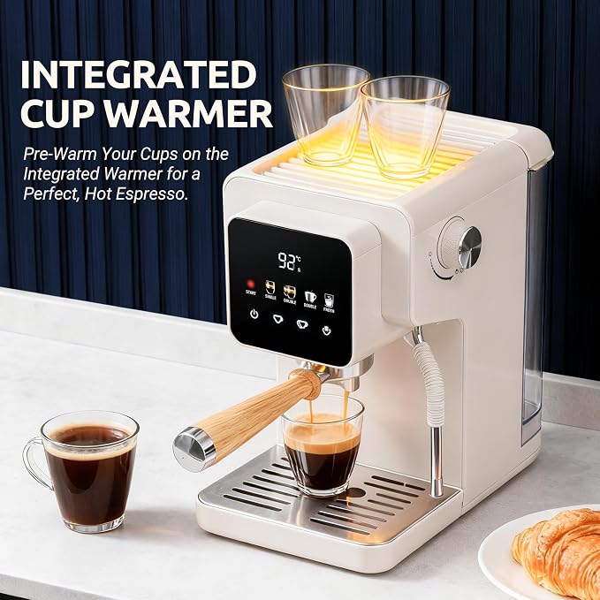 Touchscreen Espresso Machine with Steam Wand, 40.6oz Water Tank | Milk Frother for Cappuccino, Latte, Compact Design, Quick Thermoblock Heating System, 40.6oz Removable Water Tank