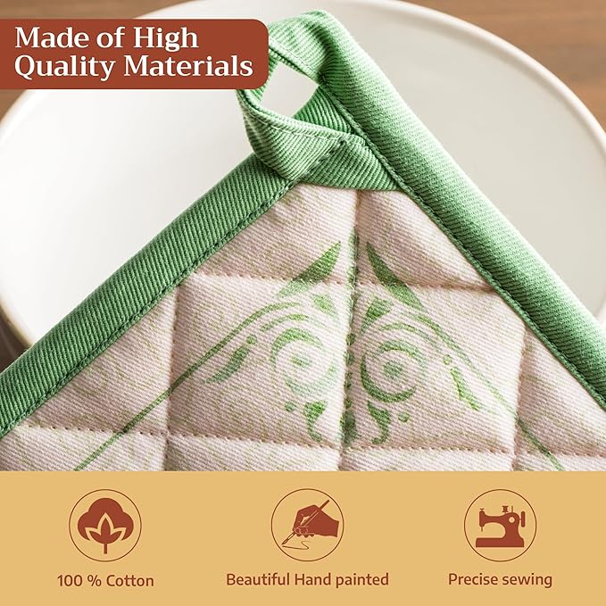 Maison d' Hermine Pot Holders 100% Cotton Heat Resistant Potholders 8" x 8" Hot Pads with Loop BBQ Cooking Baking Gifts for Mothers Day Handling Hot Pans Spring/Summer (Pack of 1, Jardin Du Roy)
