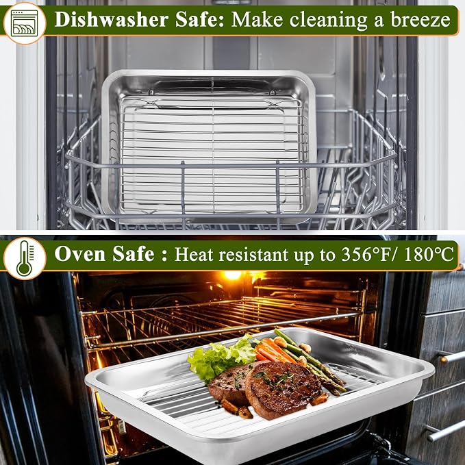 Set of 3 Stainless Steel Baking Sheet with Wire Rack for Baking Sheet 14 x 10 x 2 Inch Baking Rack for Oven Cooking Nonstick Sheet Pan with Wire Racks Heavy Duty Baking Pan with Racks