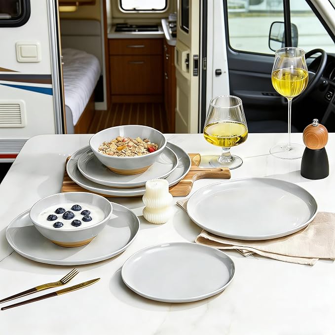 12-Piece Melamine Dinnerware Set for 4, Unbreakable Plates and Bowls, Dinner Dishes Set for Patio, RV and Camping, Dishwasher Safe