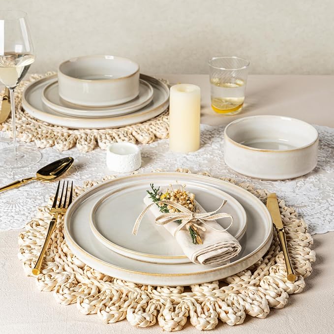 AmorArc Ceramic Dinnerware Sets, Handmade Reactive Glaze Stoneware Plates and Bowls Sets,Highly Chip and Crack Resistant | Dishwasher & Microwave Safe Dishes Set, Service for 6 (18pc)