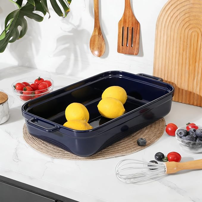 5.5 Quart Casserole Dish,Large Baking Dish Cookware,14.7x10 Inch Deep Lasagna Pan for Oven,Ceramic Bakeware for Baking, Easy to Clean, (Blue)