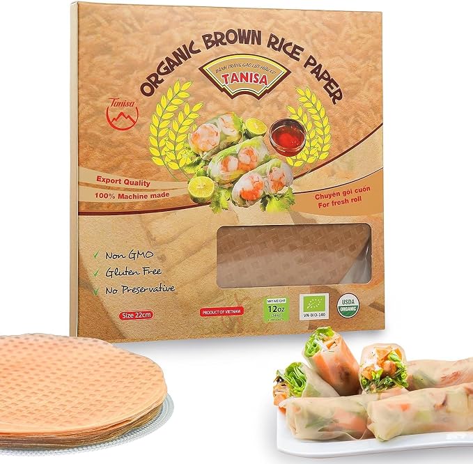 TANISA Organic Brown Rice Paper Wrapper, Healthy Gluten Free Spring Roll Rice Paper Wrappers Fresh Rolls
